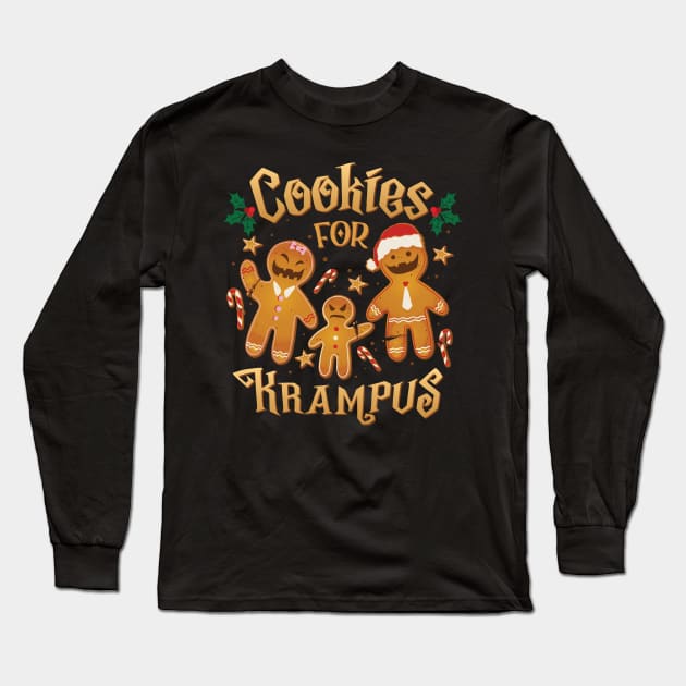 Creepy Gingerbread Cookies For Krampus - Merry Krampus Long Sleeve T-Shirt by Graphic Duster